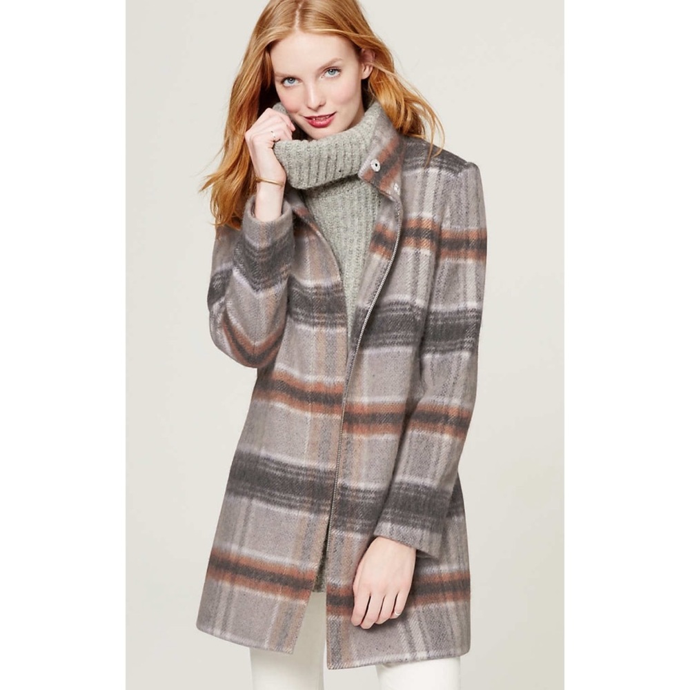 Ann Taylor LOFT Winter Plaid Funnel Coat NWOT